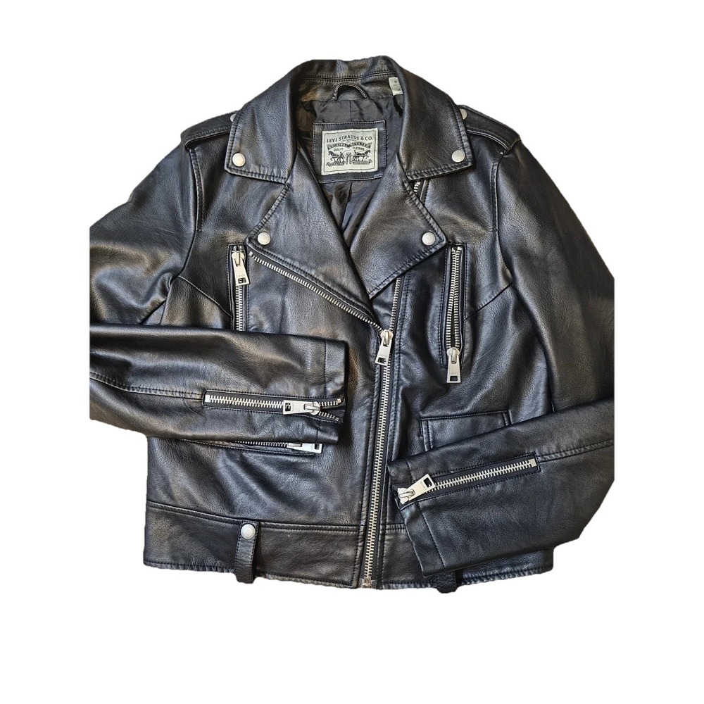 Levi's Faux Leather Moto Jacket Black Size XL Women's Biker Style Zip Pockets